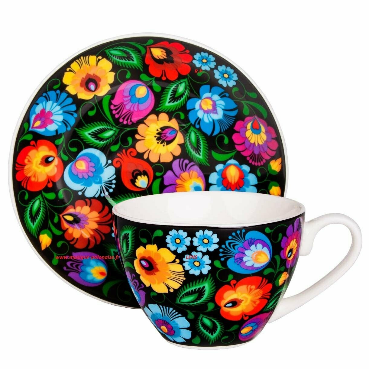 Mug Tasse avec sous tasse folk Łowicz en coffret