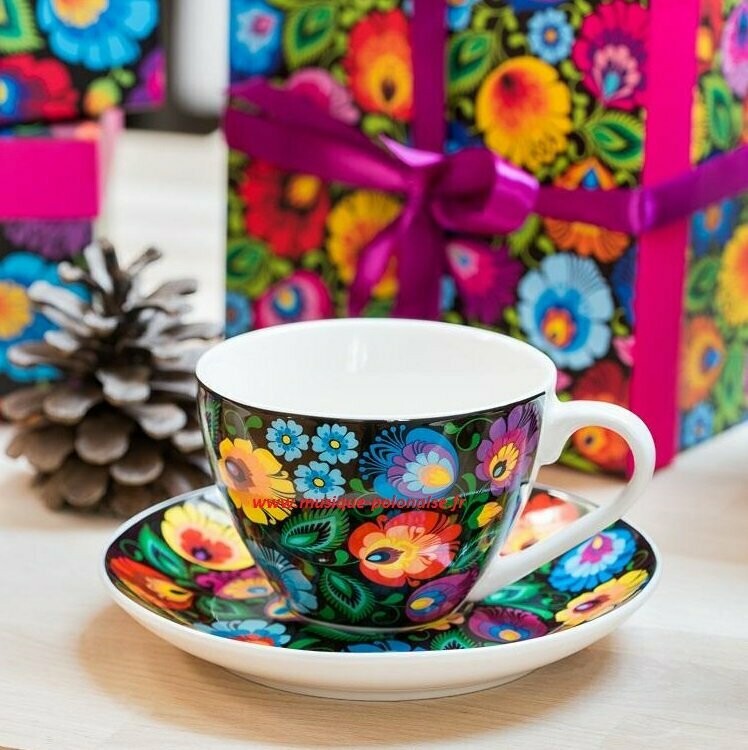 Mug Tasse avec sous tasse folk Łowicz en coffret