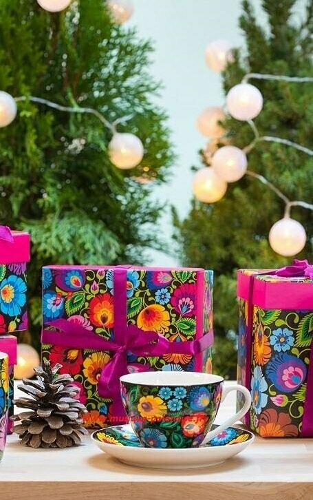 Mug Tasse avec sous tasse folk Łowicz en coffret