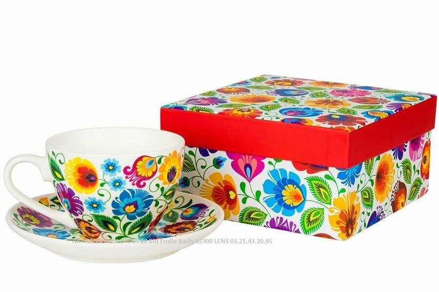 Mug Tasse avec sous tasse folk Łowicz en coffret