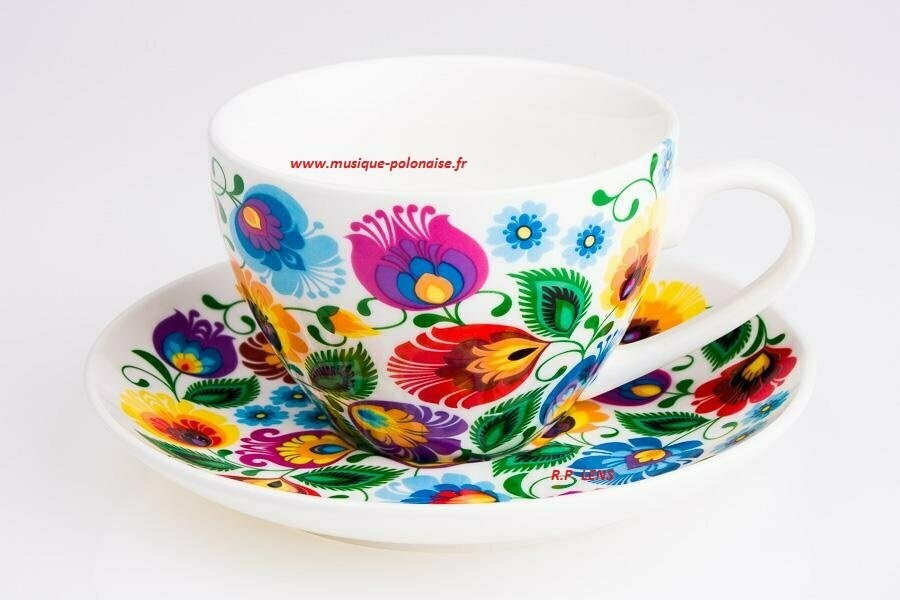 Mug Tasse avec sous tasse folk Łowicz en coffret
