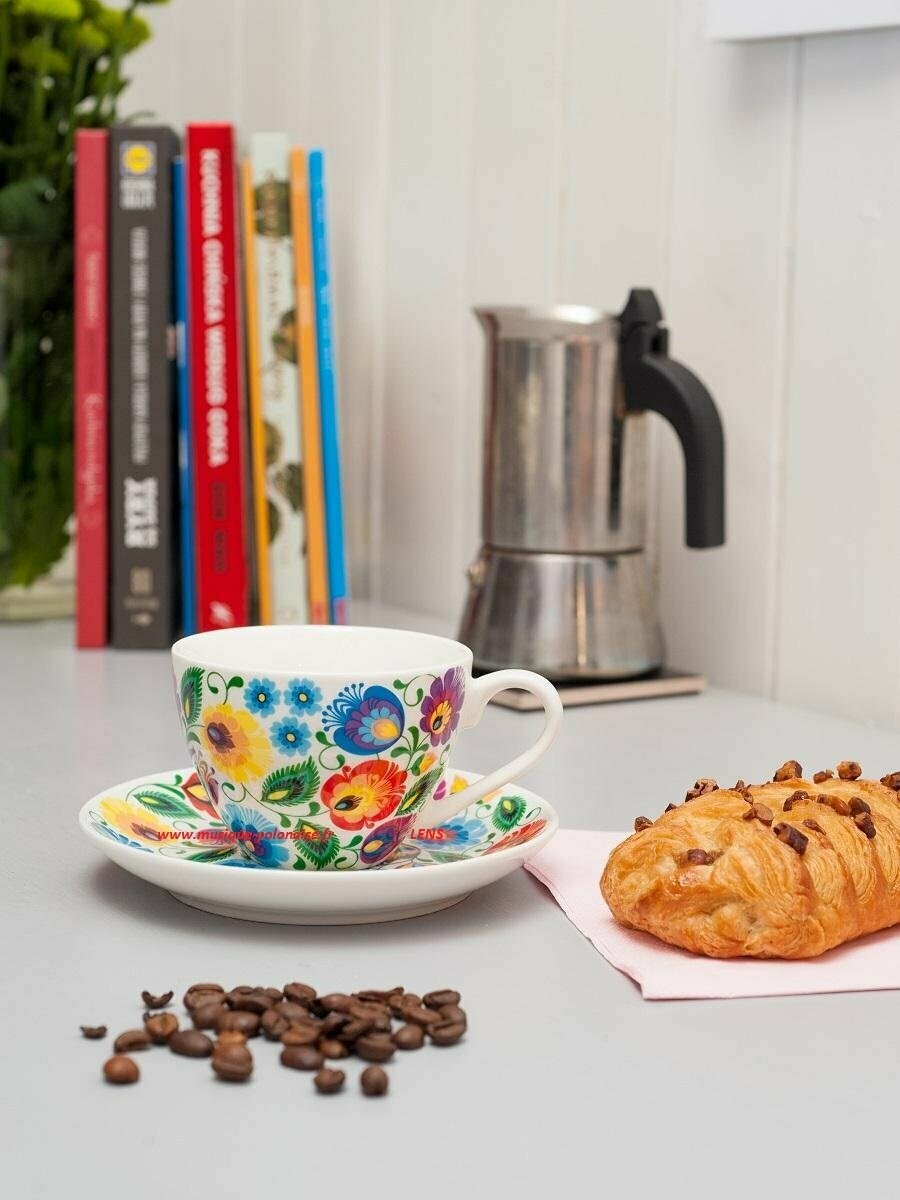 Mug Tasse avec sous tasse folk Łowicz en coffret