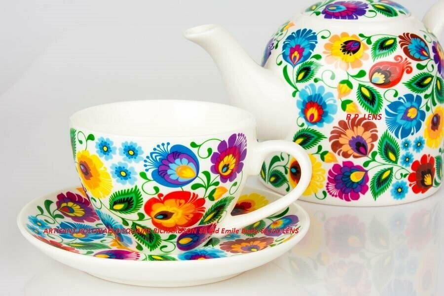 Mug Tasse avec sous tasse folk Łowicz en coffret