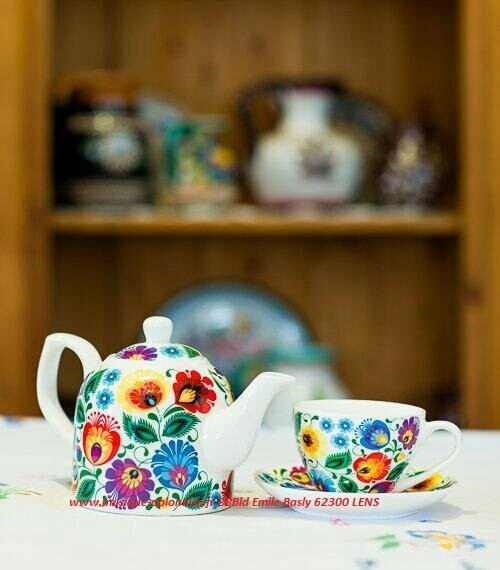 Mug Tasse avec sous tasse folk Łowicz en coffret