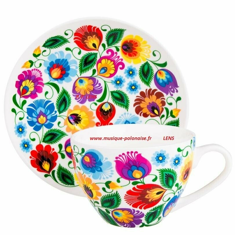 Mug Tasse avec sous tasse folk Łowicz en coffret