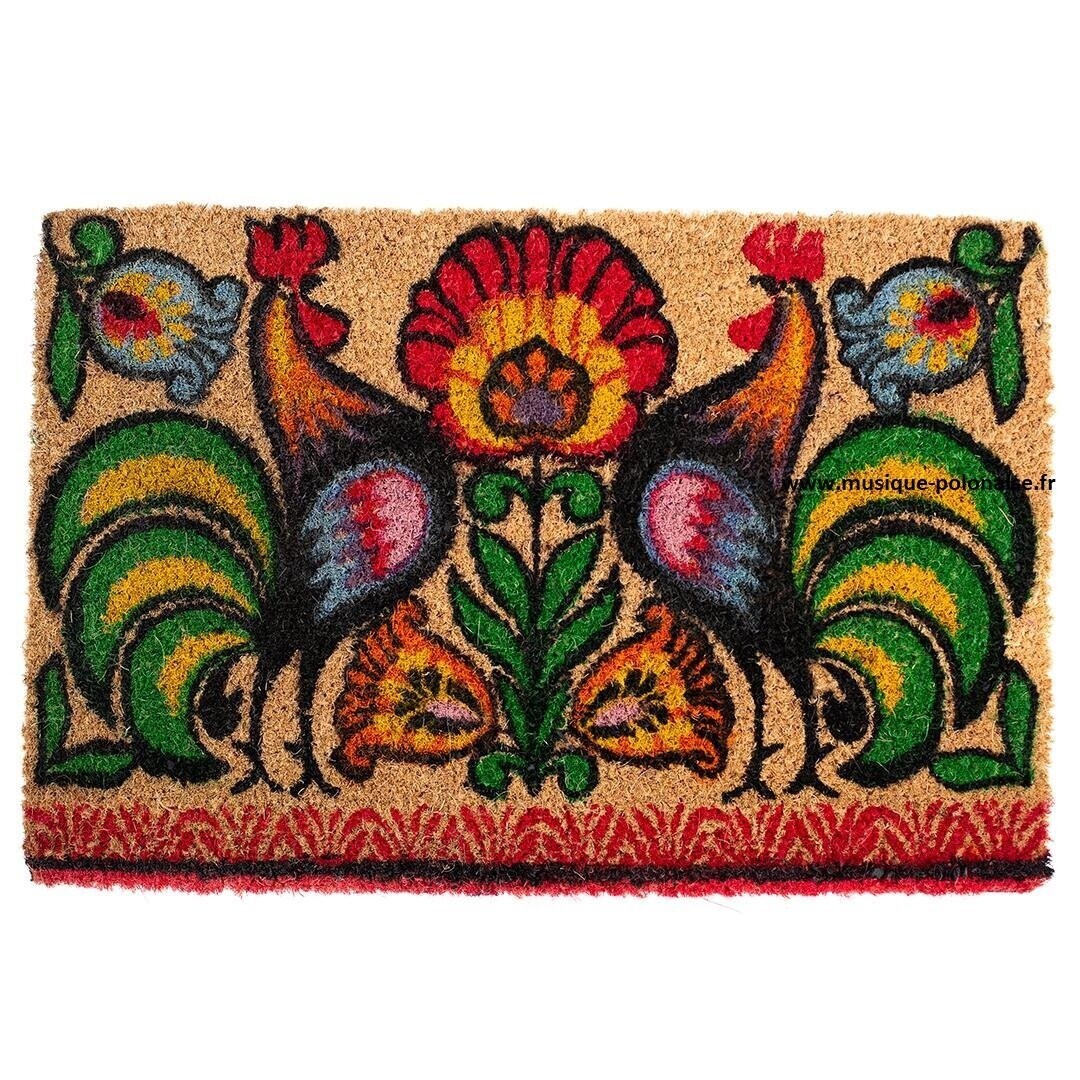 Paillasson folk Polonais coq Lowicz 40x60