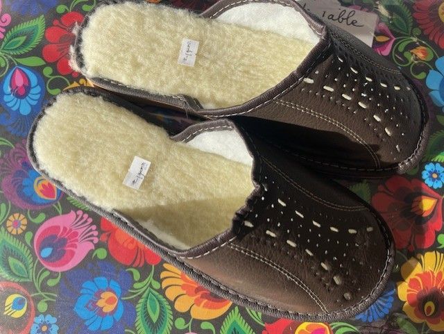 Pantoufles homme fourrée cuir