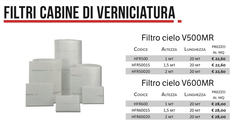 FILTRO CIELO PER CABINE AF/500 TAGLIATO A MISURA A RICHIESTA
PREZZO AL MQ.