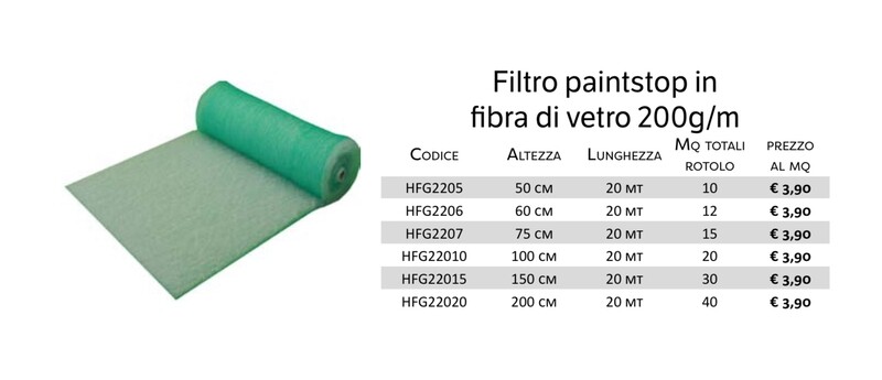 FILTRO PAINT STOP FIBRA DI VETRO PER CABINE