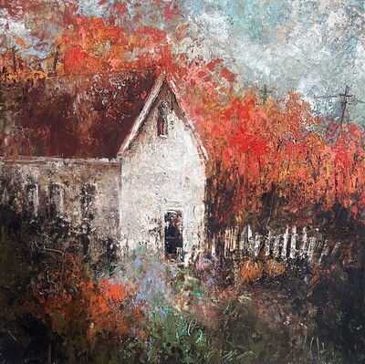 White Cottage in Autumn