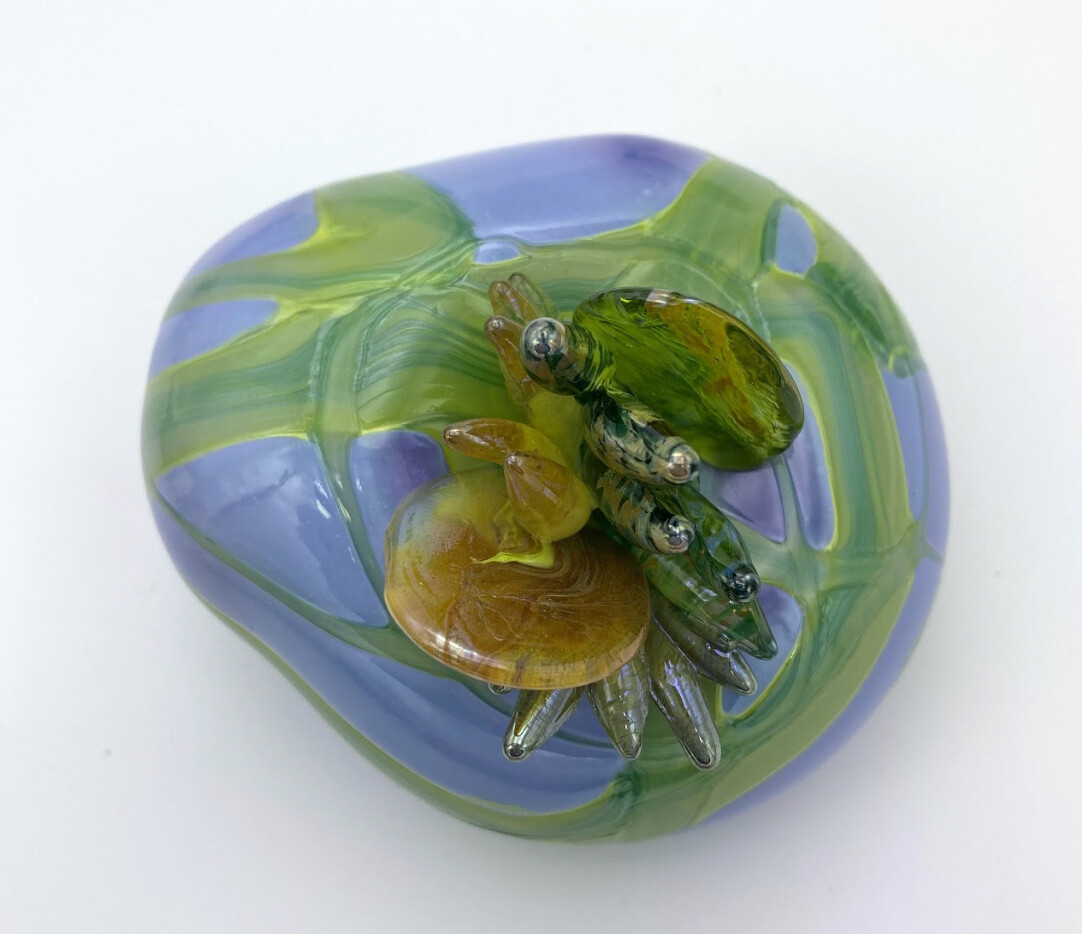 Medium Glass Pebble in Purple Rose and Green