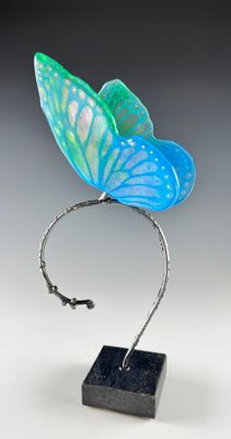 Glass Butterfly on Metal Display