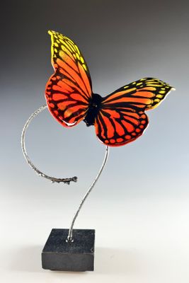 Glass Butterfly on Metal Display