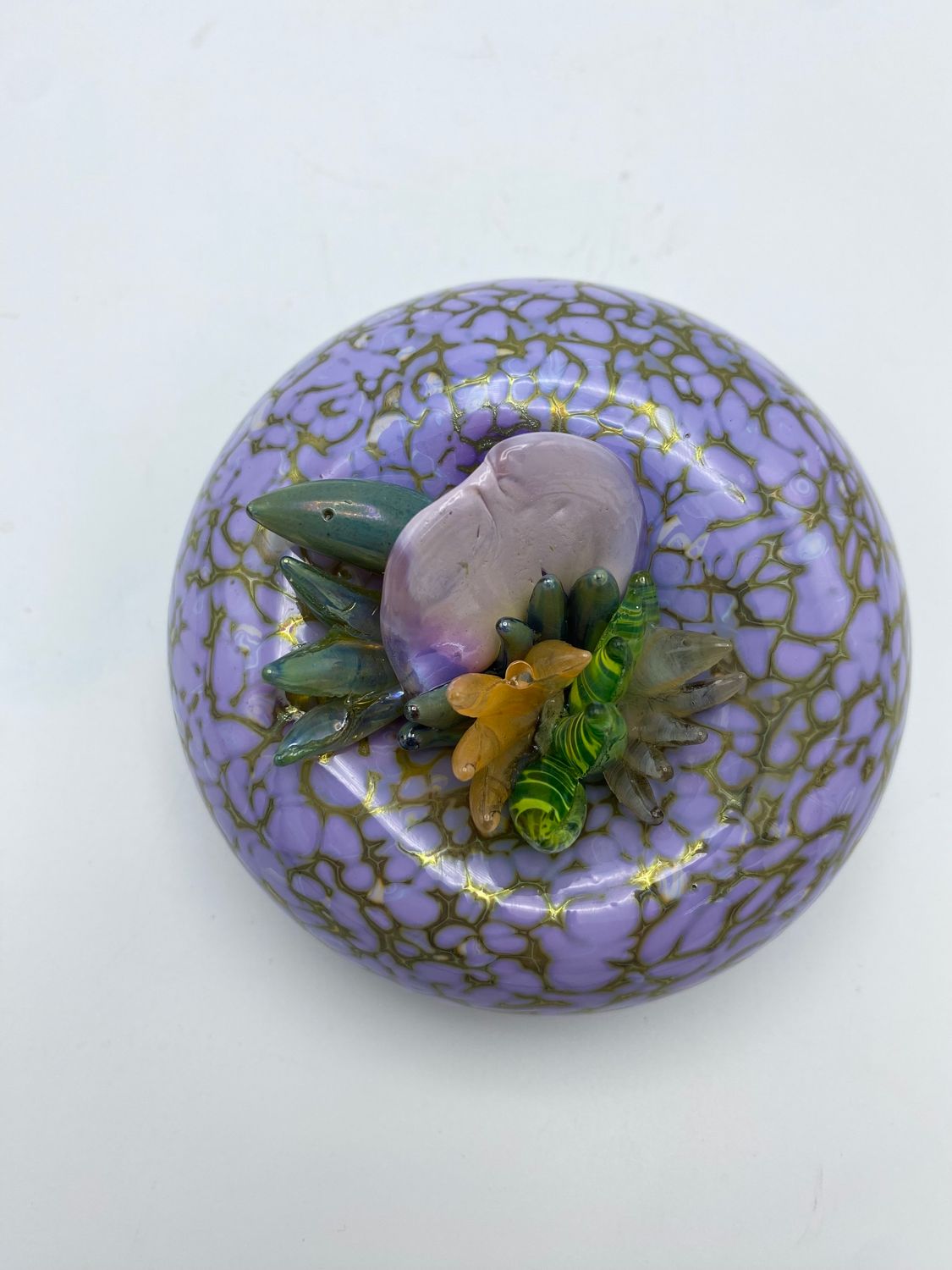 Mottled Purple Rose with Dark Celadon and Succulent Bits