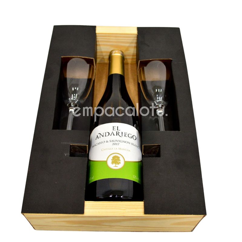 CAJA YORU | PARA 1 BOTELLA Y 2 COPAS EXPUESTAS |DE CARTÓN Y MADERA | KIT C/12 PIEZAS
