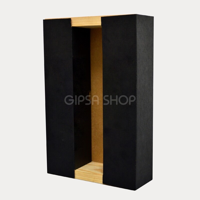 CAJA YORU | PARA 1 BOTELLA EXPUESTA Y 2 COPAS OCULTAS |DE CARTÓN Y MADERA | KIT C/12 PIEZAS