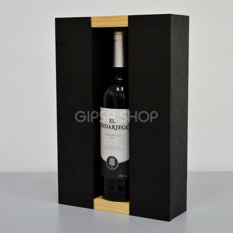 CAJA YORU | PARA 1 BOTELLA EXPUESTA Y 2 COPAS OCULTAS |DE CARTÓN Y MADERA | KIT C/12 PIEZAS