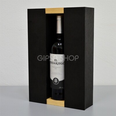 CAJA YORU | PARA 1 BOTELLA EXPUESTA Y 2 COPAS OCULTAS |DE CARTÓN Y MADERA | KIT C/12 PIEZAS