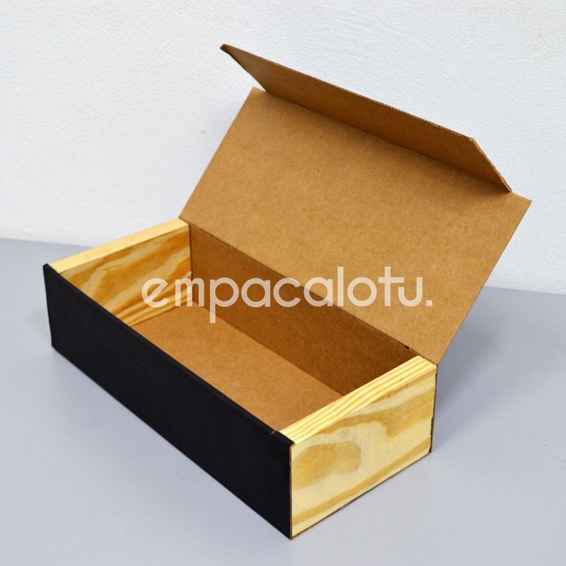 CAJA TēBURU | DE CARTÓN Y MADERA|PARA 2 BOTELLAS | KIT C/12 PIEZAS
