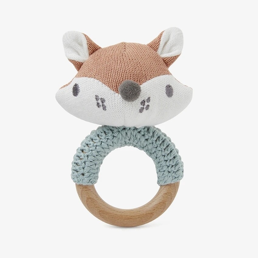 Elegant Fox Ring Rattle Wood