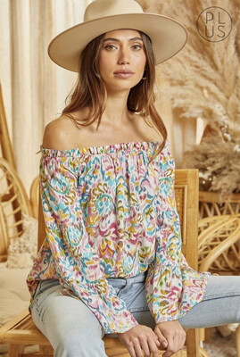 Andree Bell Sleeve Off Shoulder Top Floral