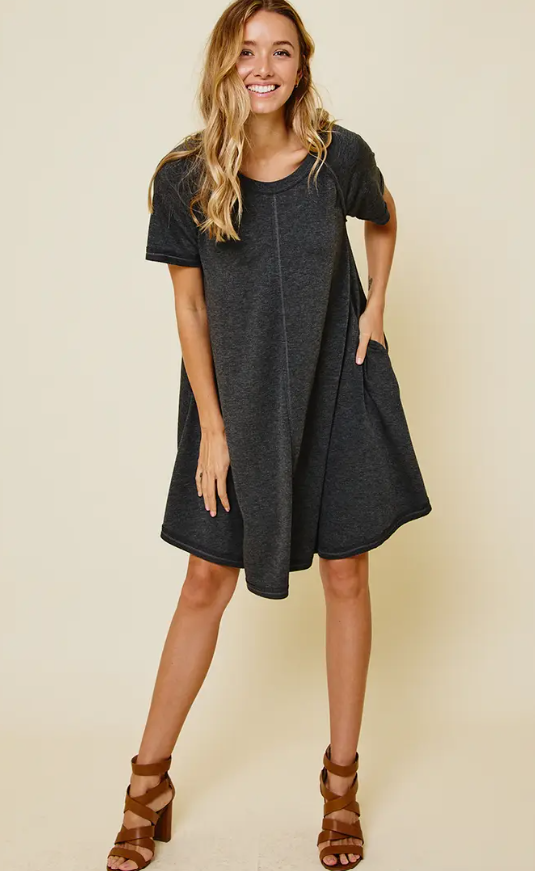 Ces Femme Swing French Terry T Shirt Dress Charcoal