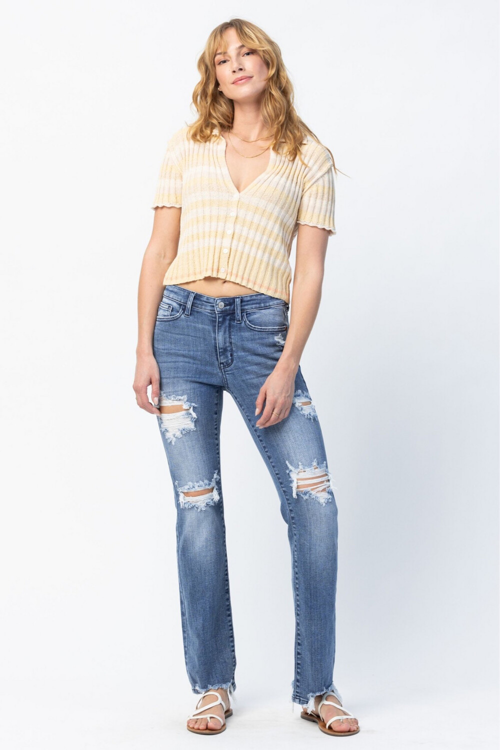 Judy Blue Mid Rise Straight Fit Distressed 82425
