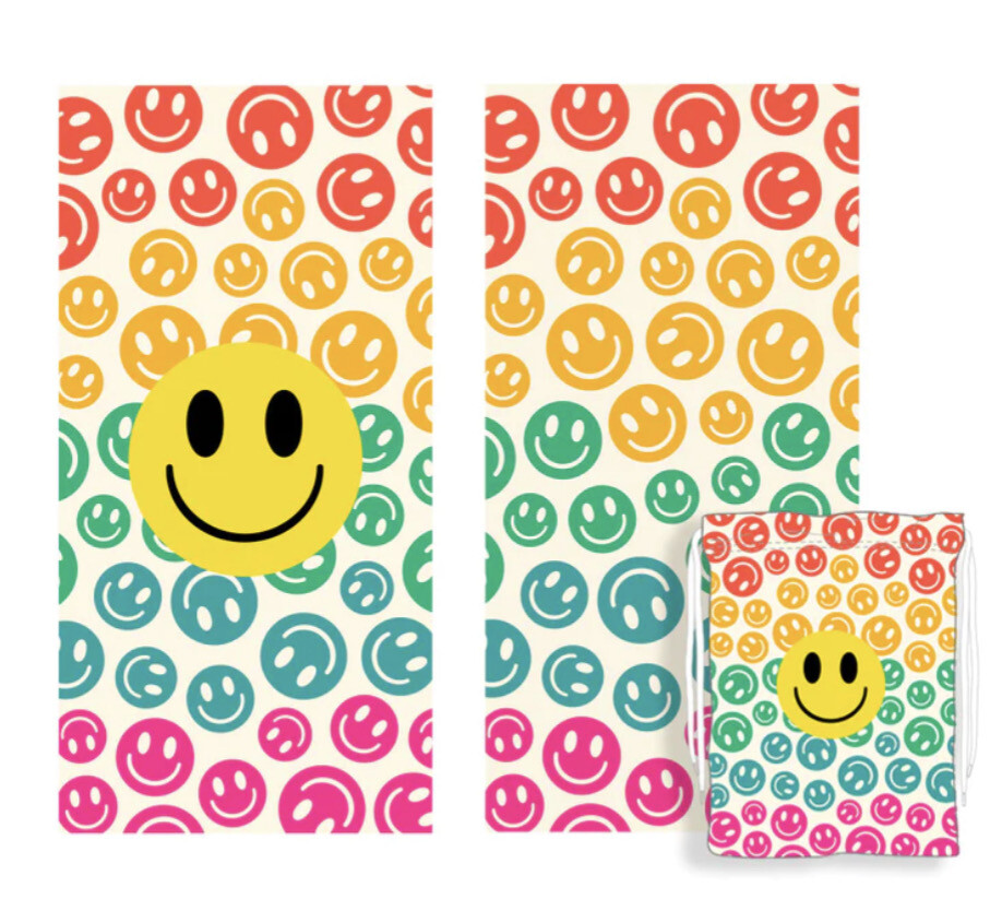 Katydid Happy Face Rainbow Pattern Quick Dry Beach Towel
