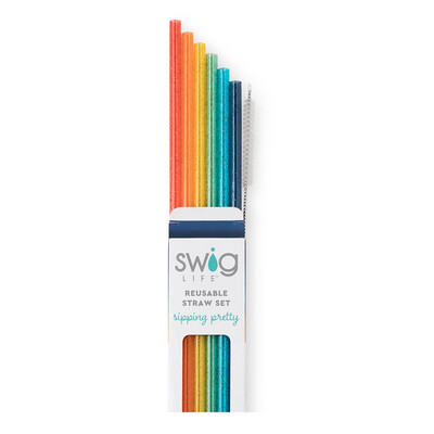 Swig Reusable Straw Set Retro Rainbow Glitter