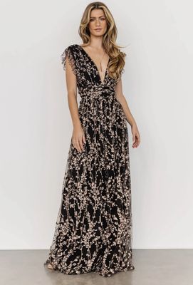 Soieblu Lace Embroidered Maxi Dress Black Gold 21887