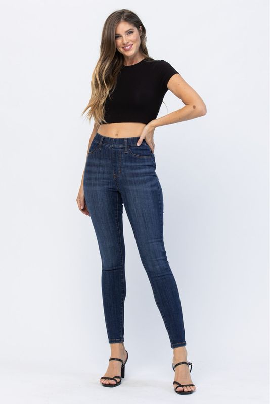 Judy Blue High Waist Pull-on Skinny Medium Wash Patch Pocket 88539