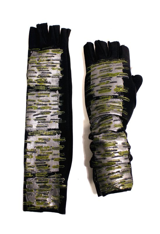 Guanti Gioiello con mezze dita silver/green