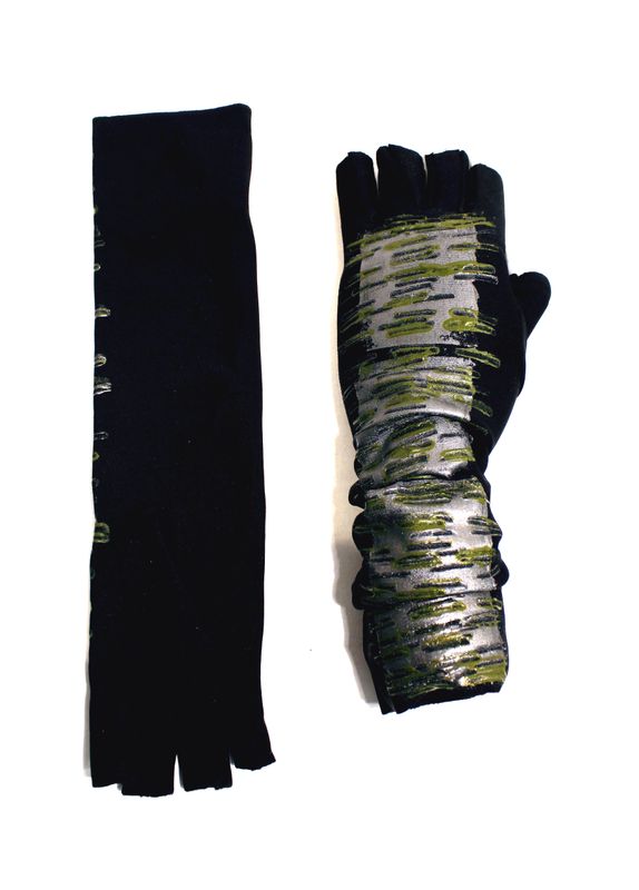 Guanti Gioiello con mezze dita silver/green