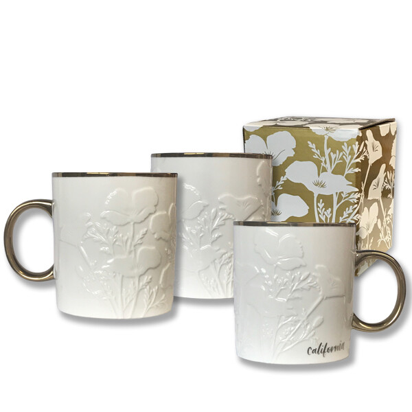 California Poppy Mug Metallic on White Stoneware