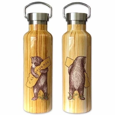 California Bear Hug Wood Grain Double Insulated Stainless Steel Water Bottle 