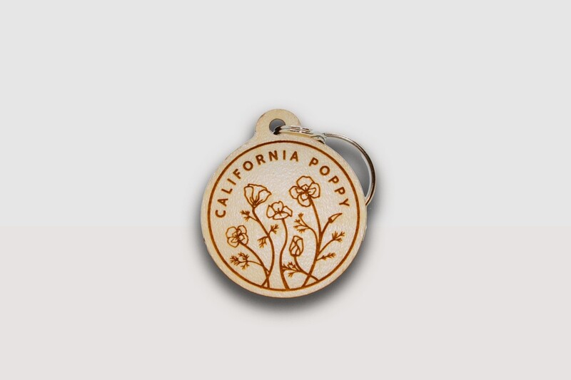 California Poppy Wood Keychain