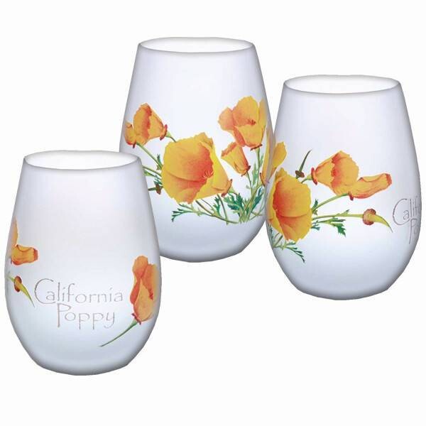 CA Poppy Frosted Stemless Wine Glass