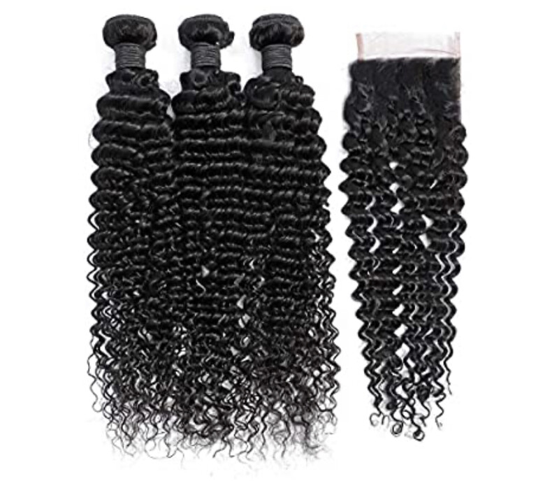4 X 4 Frontal 20 Inch &amp; 3 Bundles (22, 24,26 Inch) Brazilian Hair -Deep Wave