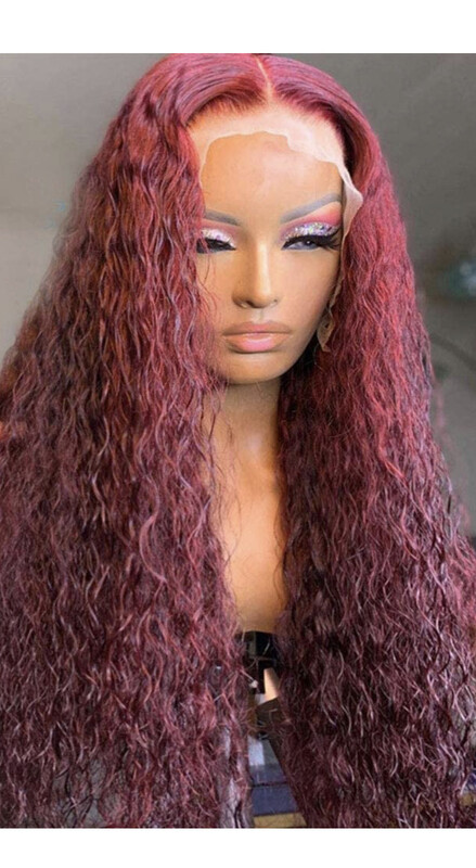 13 x 6 HD Lace Frontal Pre plucked Brazilian Hair Wig 14 inch- Kinky Curls ( Burgundy)