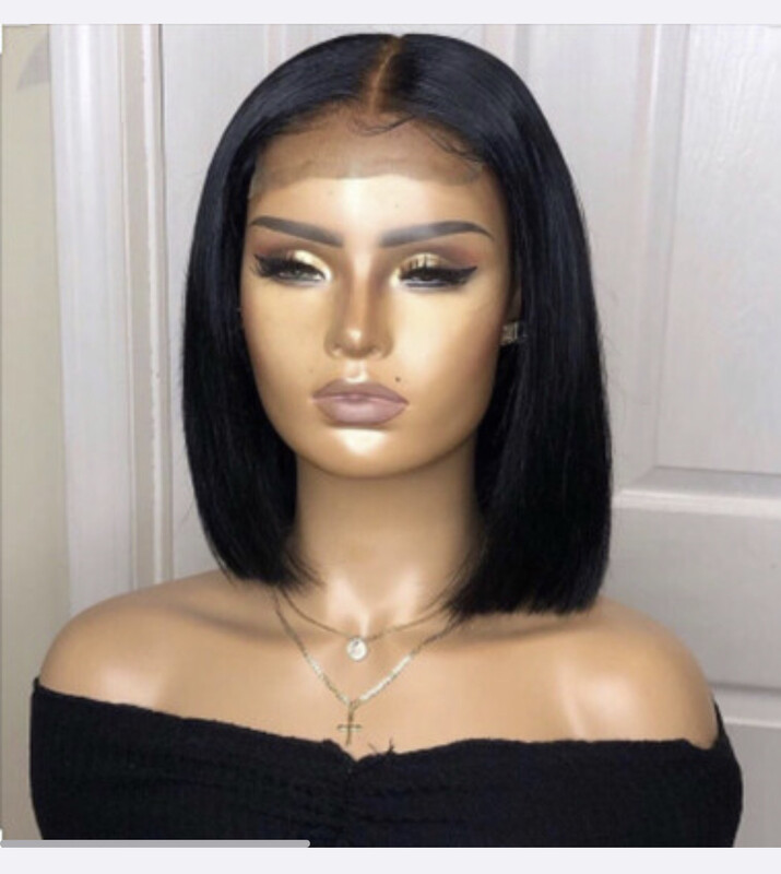 4x 4 Barbie Frontal Bob With Middle Part &amp; Side Bangs (Straight)  -12 Inch