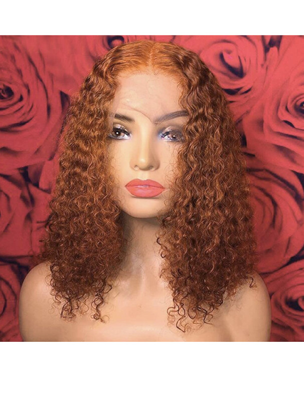 13 x 6 x 1 (T -Part) HD Lace Frontal Pre plucked Brazilian Hair Wig 12 inch- Kinky Curls (Ginger)