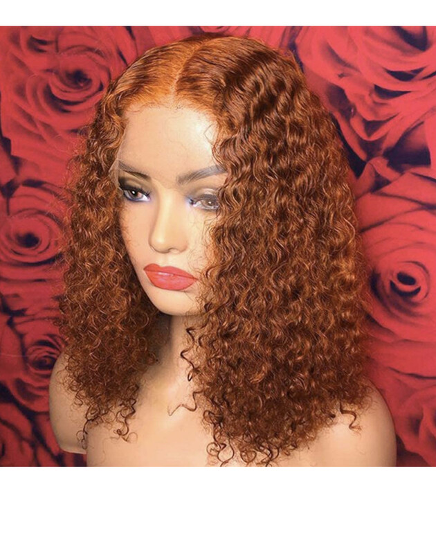 13 x 6 x 1 (T -Part) HD Lace Frontal Pre plucked Brazilian Hair Wig 12 inch- Kinky Curls (Ginger)