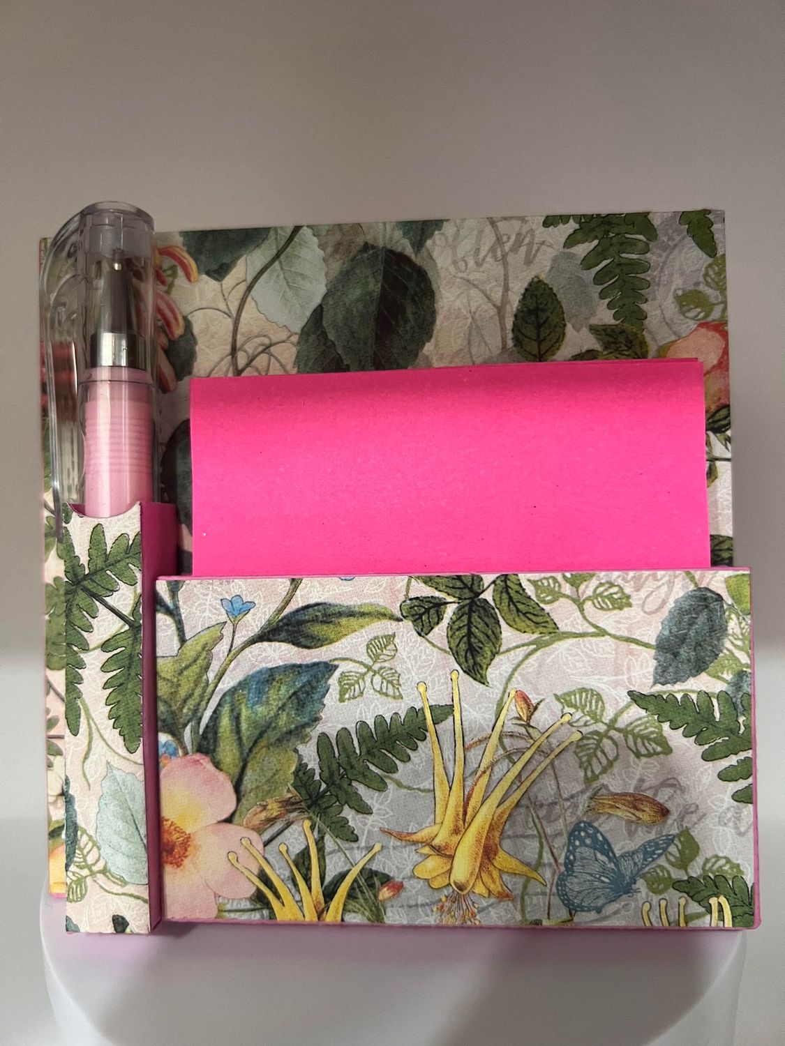 Pink Sticky Note and Pen Holder
