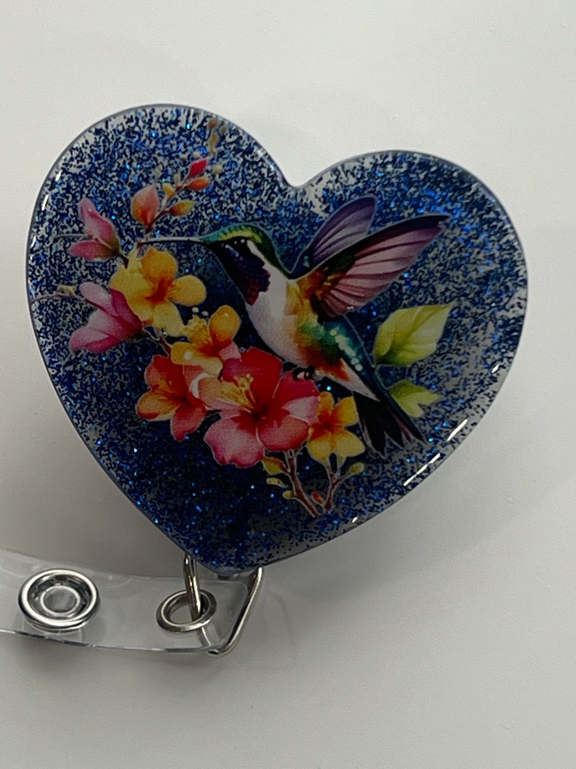 Blue Heart Hummingbird Badge Reel