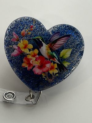 Blue Heart Hummingbird Badge Reel