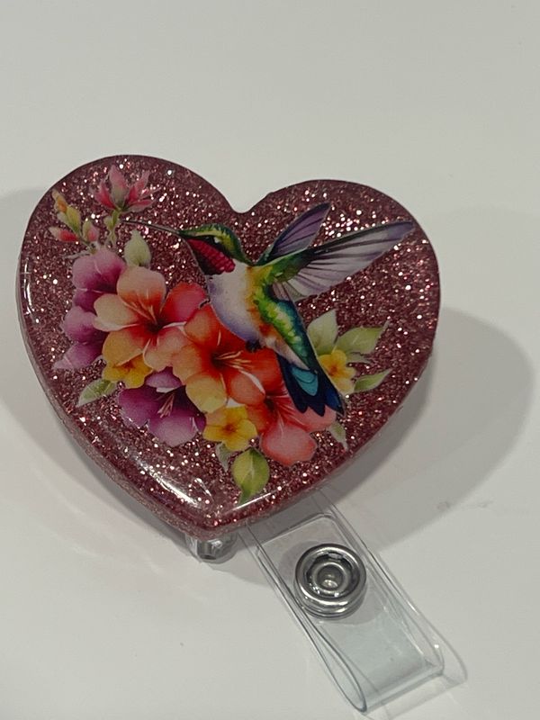 Rose Gold/Pink Humming Bird Badge Reel