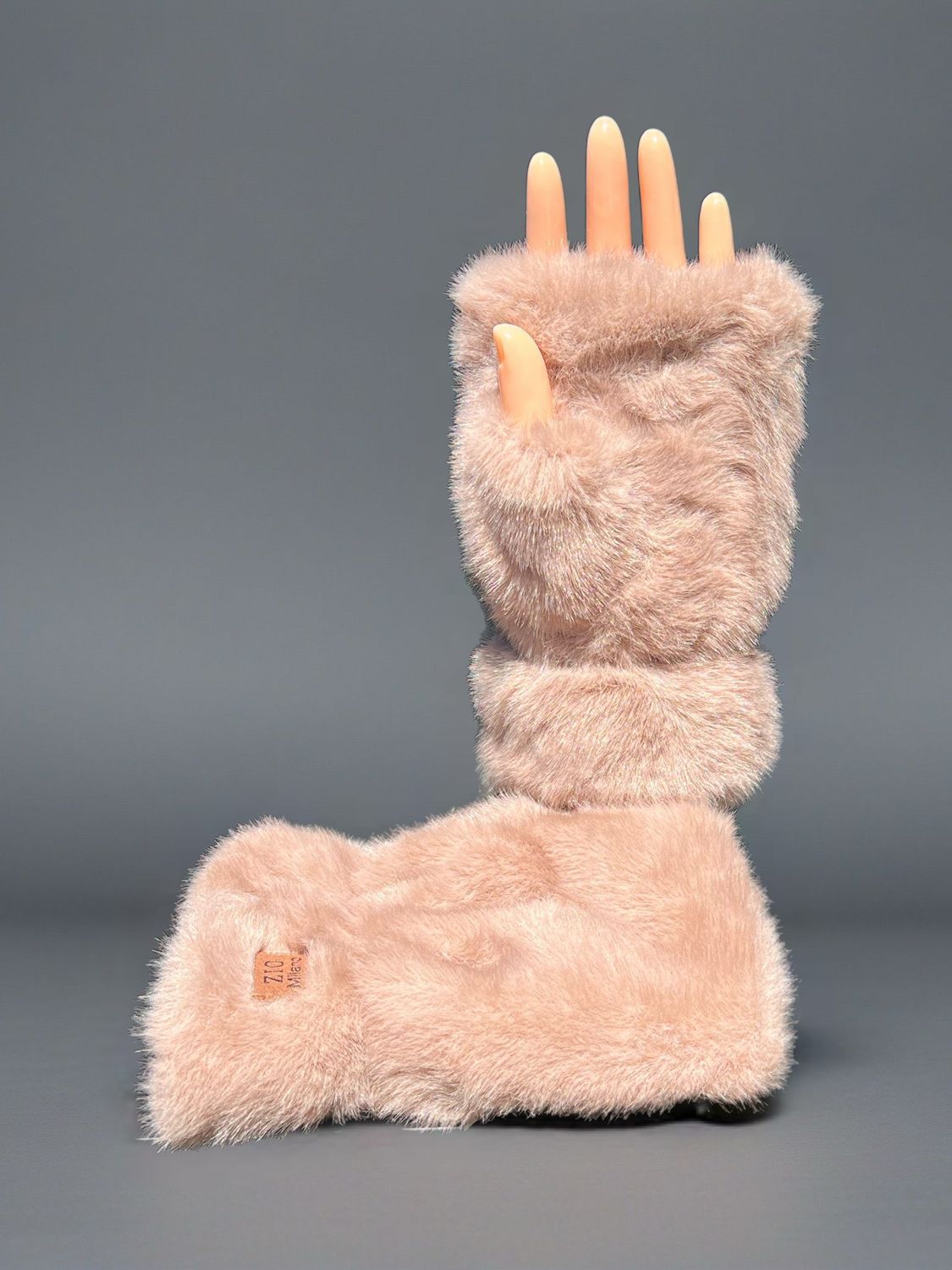 Fingerless gloves faux fur - Khaki
