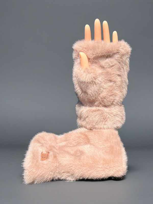 Fingerless gloves faux fur - Khaki