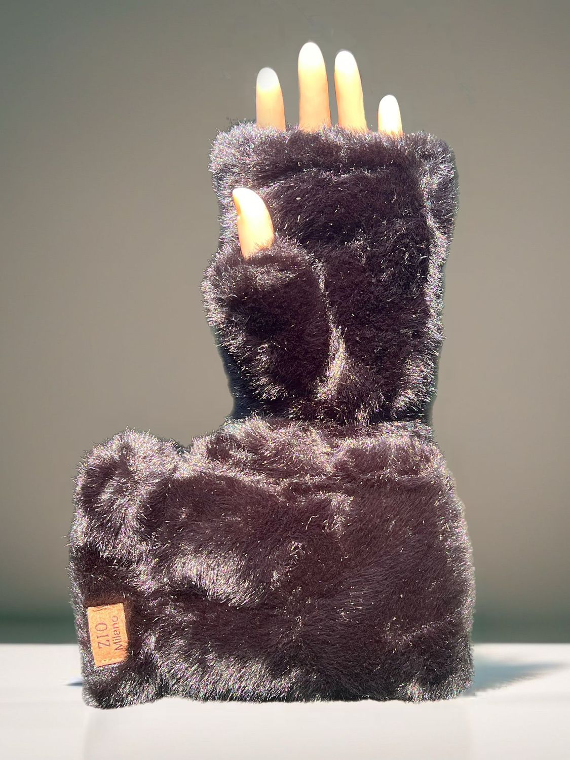 Fingerless gloves faux fur - Black
