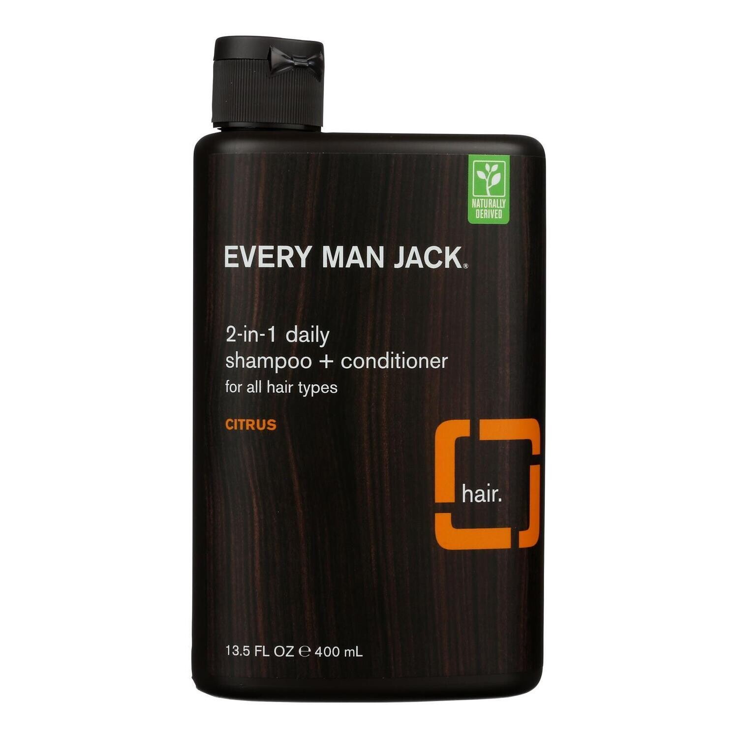 Every Man Jack 2 in 1 Shampoo plus Conditioner - Daily - Scalp and Hair - All Hair Types - 13.5 oz
